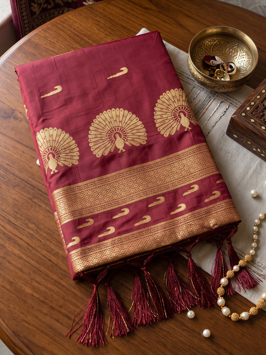 Maroon & Golden Soft Silk Ikat Saree | EZB SI04 SUMAH2002