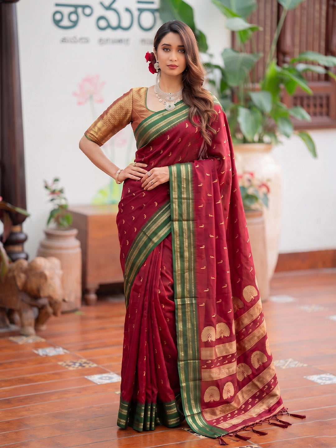 Maroon & Golden Soft Silk Ikat Saree | EZB SI04 SUMAH2002