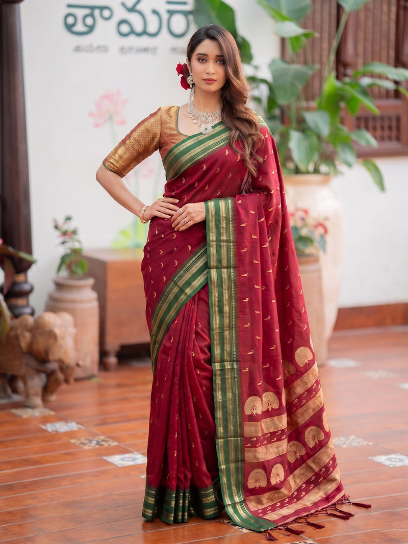 Maroon & Golden Soft Silk Ikat Saree | EZB SI04 SUMAH2002
