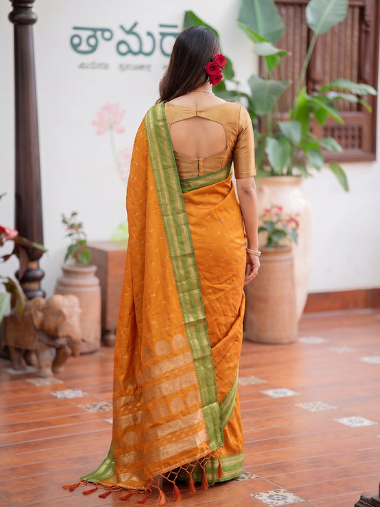 Yellow & Golden Soft Silk Ikat Saree | EZB SI04 SUMAH2003