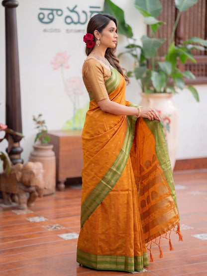 Yellow & Golden Soft Silk Ikat Saree | EZB SI04 SUMAH2003