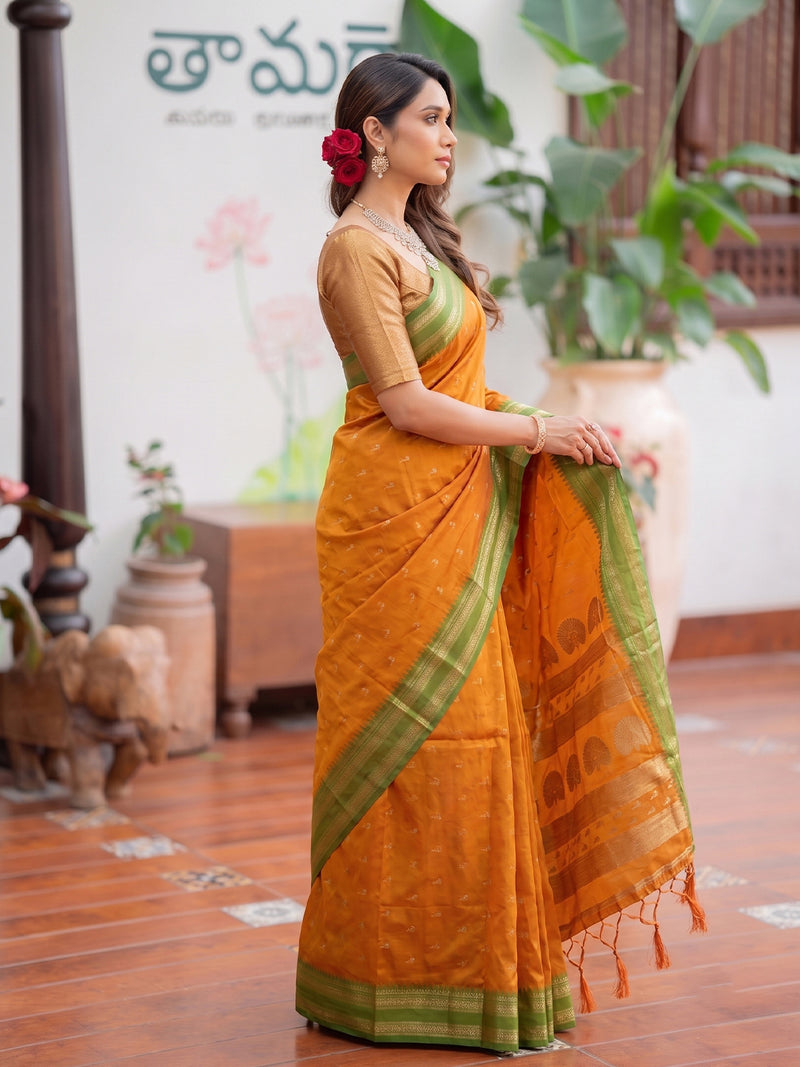 Yellow & Golden Soft Silk Ikat Saree | EZB SI04 SUMAH2003