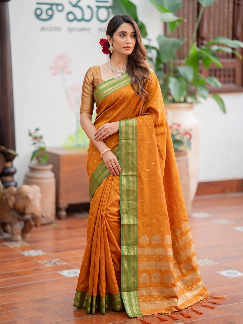 Yellow & Golden Soft Silk Ikat Saree | EZB SI04 SUMAH2003
