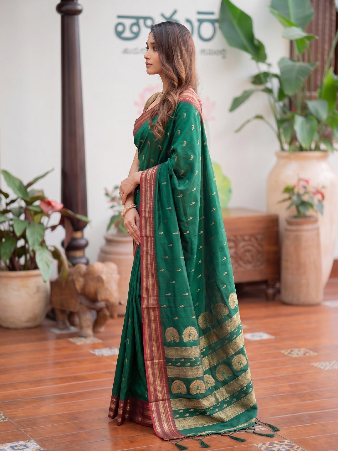 Green & Golden Soft Silk Ikat Saree | EZB SI04 SUMAH2004