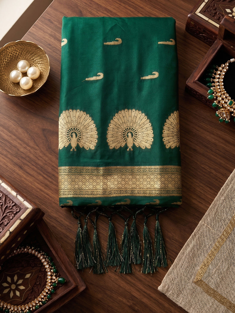 Green & Golden Soft Silk Ikat Saree | EZB SI04 SUMAH2004