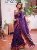 Purple & Golden Soft Silk Ikat Saree | EZB SI04 SUMAH2005
