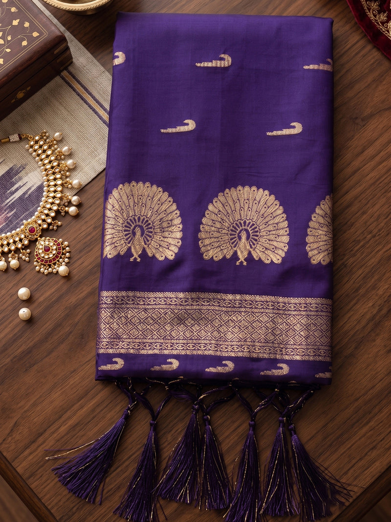 Purple & Golden Soft Silk Ikat Saree | EZB SI04 SUMAH2005