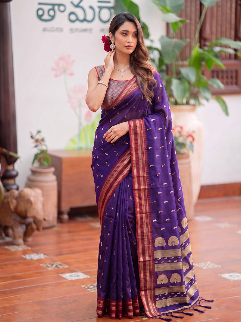 Purple & Golden Soft Silk Ikat Saree | EZB SI04 SUMAH2005