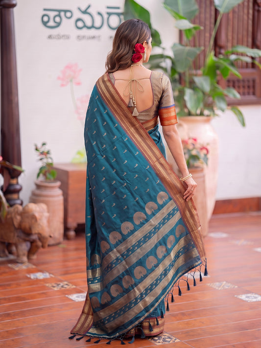 Rama & Golden Soft Silk Ikat Saree | EZB SI04 SUMAH2006