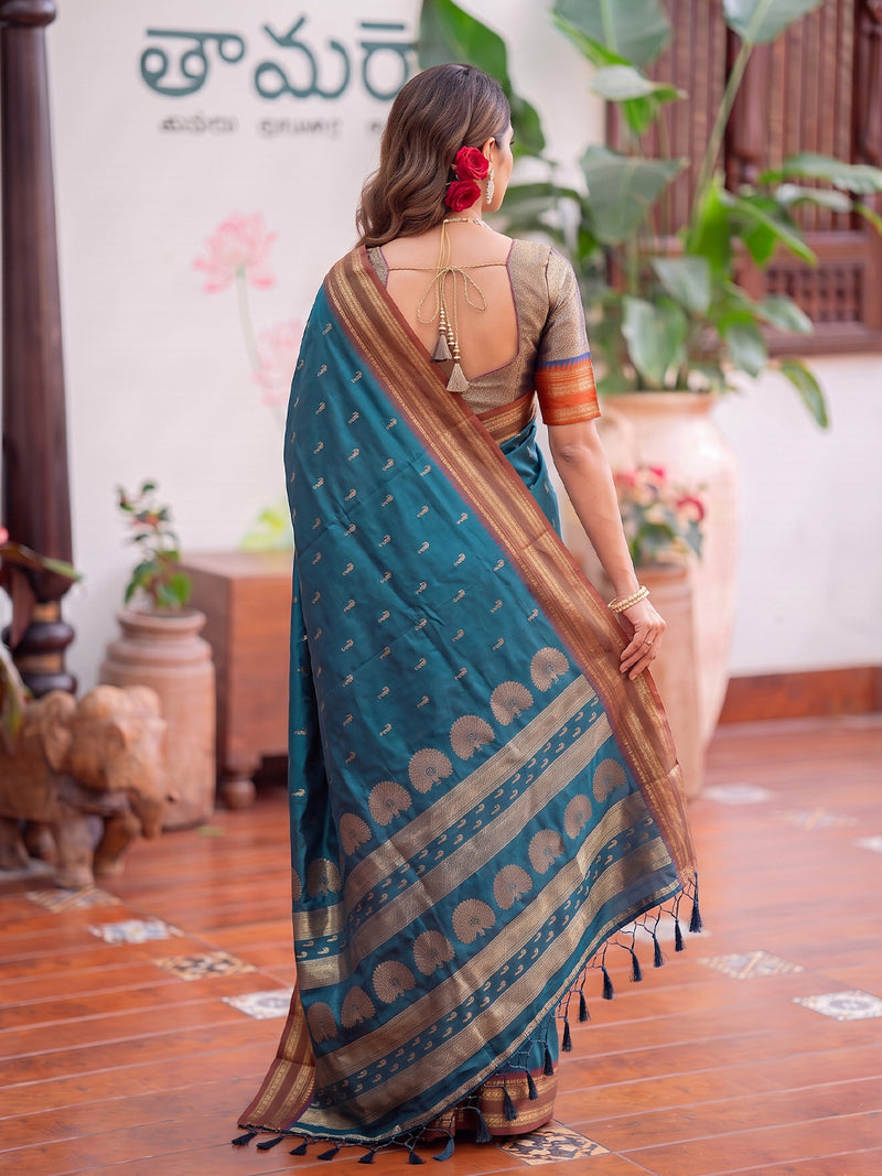 Rama & Golden Soft Silk Ikat Saree | EZB SI04 SUMAH2006