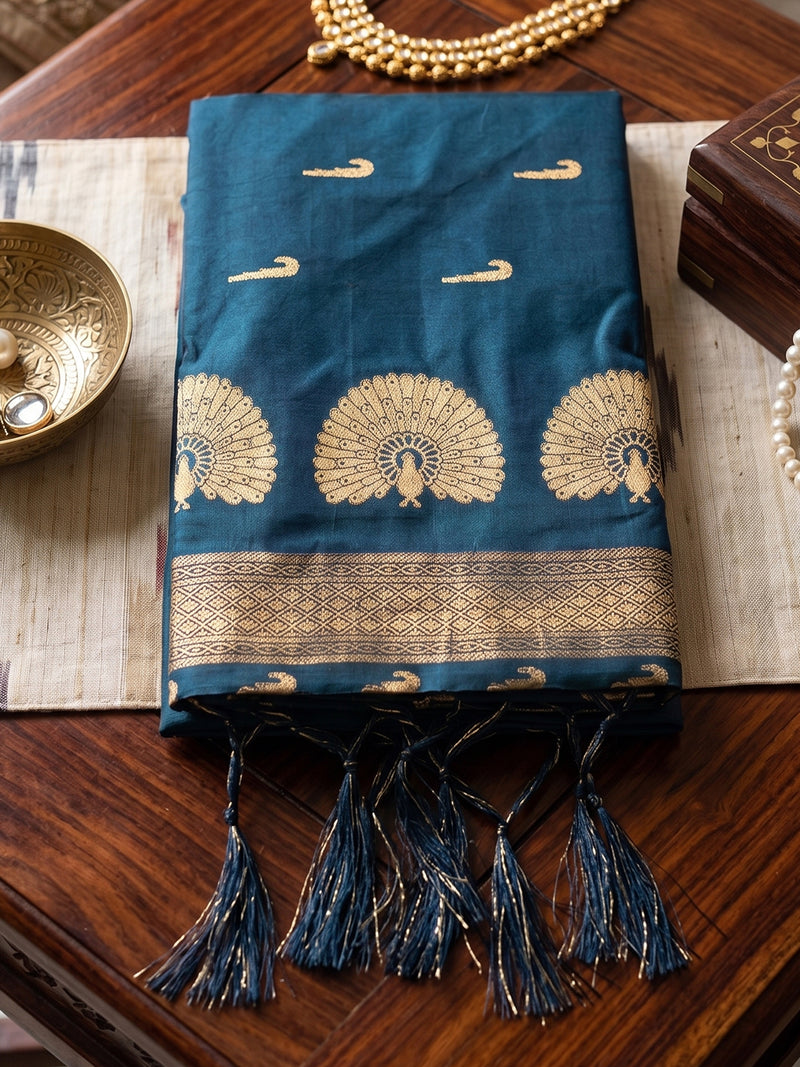 Rama & Golden Soft Silk Ikat Saree | EZB SI04 SUMAH2006