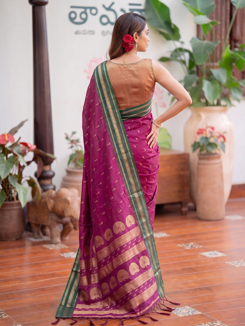 Dark Pink & Golden Soft Silk Ikat Saree | EZB SI04 SUMAH2007