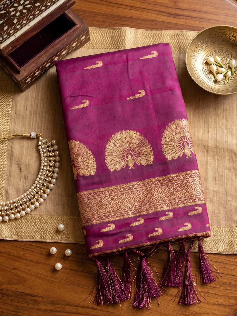 Dark Pink & Golden Soft Silk Ikat Saree | EZB SI04 SUMAH2007