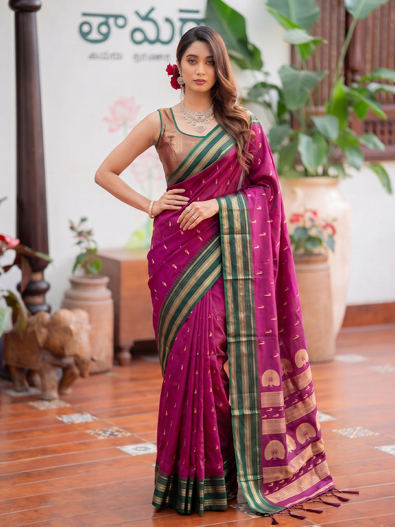 Dark Pink & Golden Soft Silk Ikat Saree | EZB SI04 SUMAH2007