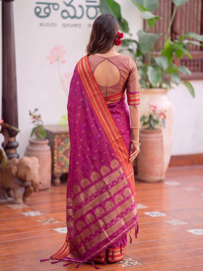 Light Pink & Golden Soft Silk Ikat Saree | EZB SI04 SUMAH2008
