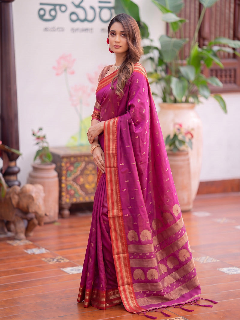 Light Pink & Golden Soft Silk Ikat Saree | EZB SI04 SUMAH2008