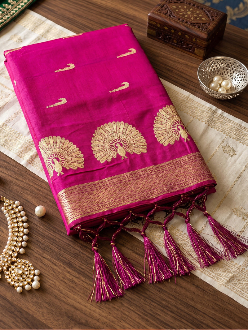 Light Pink & Golden Soft Silk Ikat Saree | EZB SI04 SUMAH2008