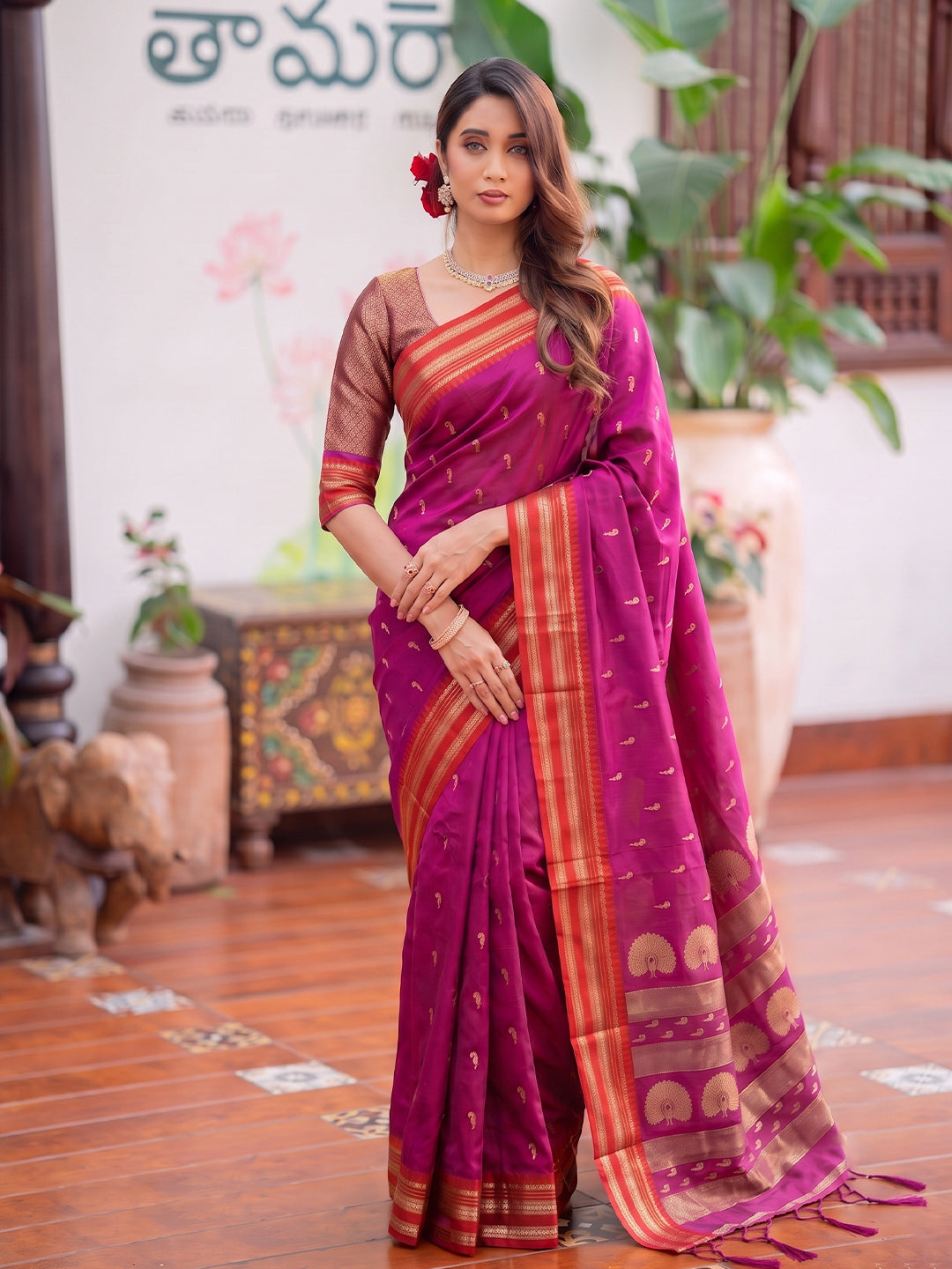 Light Pink & Golden Soft Silk Ikat Saree | EZB SI04 SUMAH2008