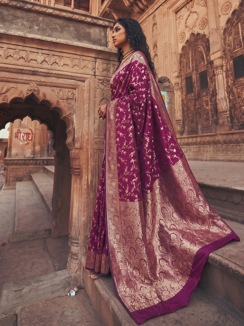 Wine Art Silk Brocade Saree | EZB SI04 SUMKD1002