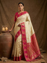 Cream Silk Blend Handloom Saree | EZB SI04 SUMER1006