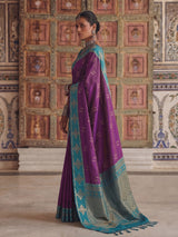 VIOLET & RAMA GREEN Soft Silk Banarasi Saree | EZB SI04 SUMER2001
