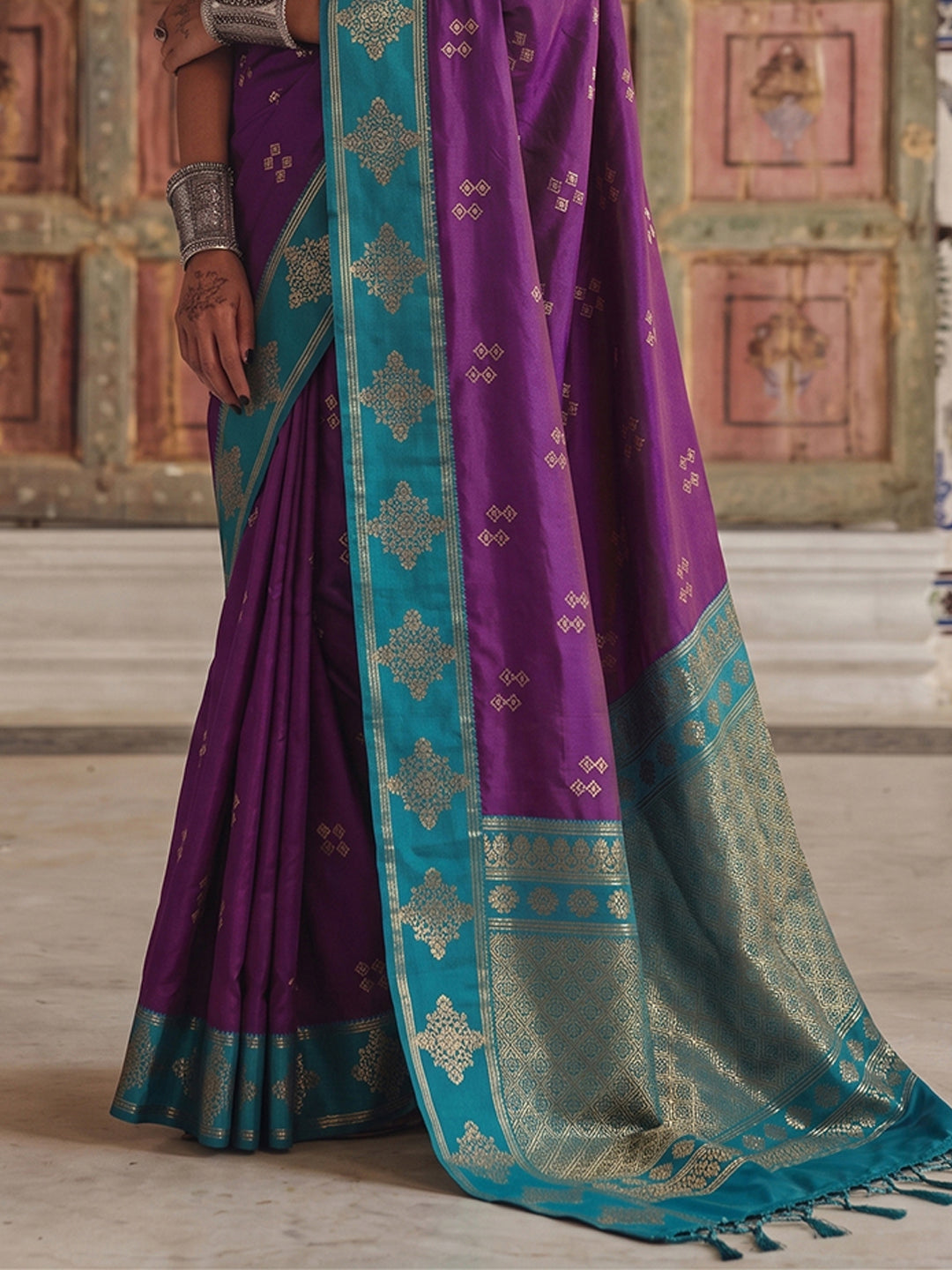 Purple Soft Silk Brocade Pallu Saree | EZB SI04 SUMER2001