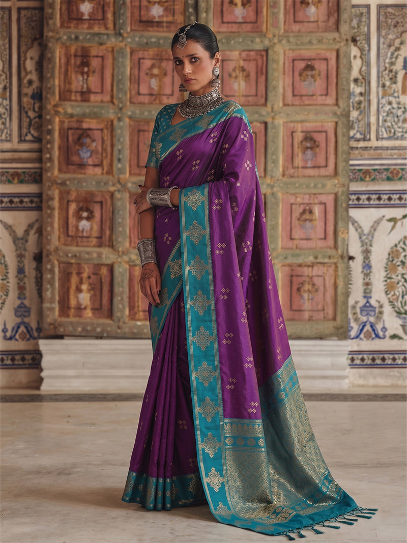 Purple Soft Silk Brocade Pallu Saree | EZB SI04 SUMER2001