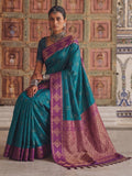 Teal Soft Silk Brocade Pallu Saree | EZB SI04 SUMER2002