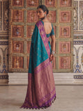 Teal Soft Silk Brocade Pallu Saree | EZB SI04 SUMER2002