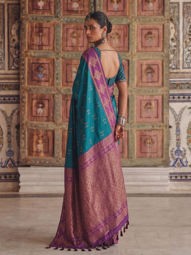 Teal Soft Silk Brocade Pallu Saree | EZB SI04 SUMER2002
