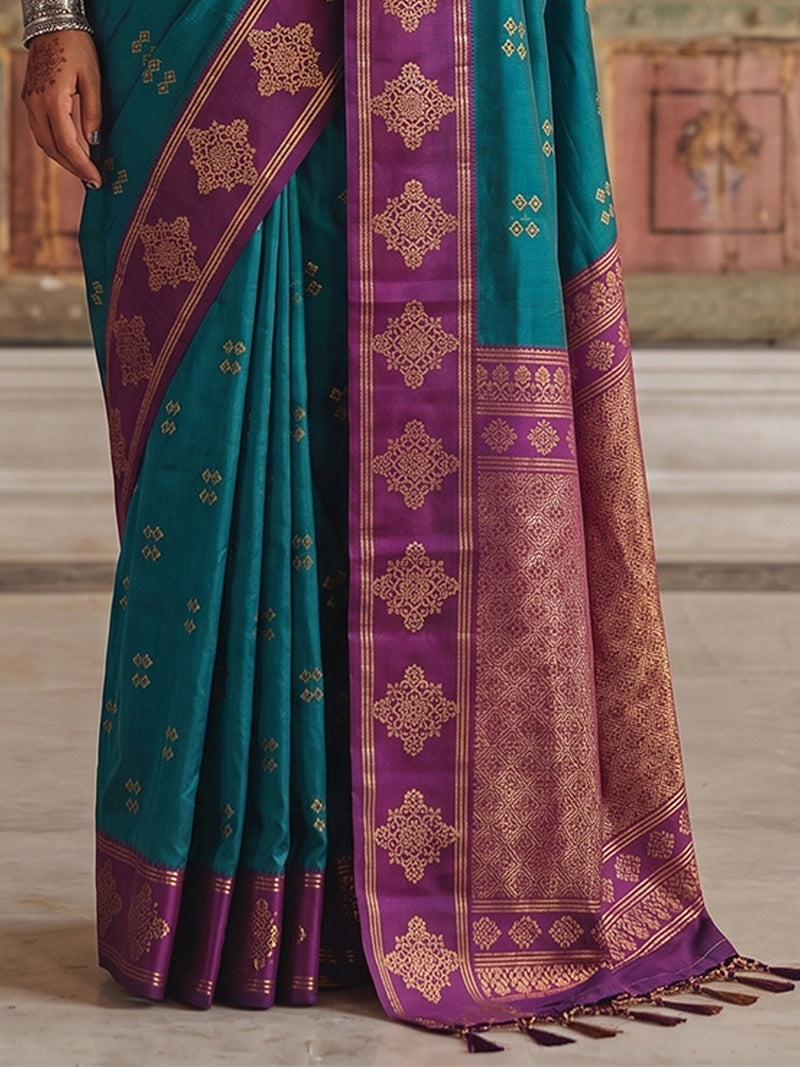 Teal Soft Silk Brocade Pallu Saree | EZB SI04 SUMER2002