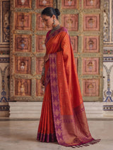 ORANGE & MAROON Soft Silk Banarasi Saree | EZB SI04 SUMER2003