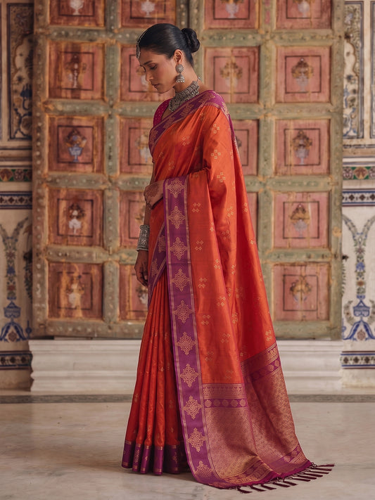 ORANGE & MAROON Soft Silk Banarasi Saree | EZB SI04 SUMER2003
