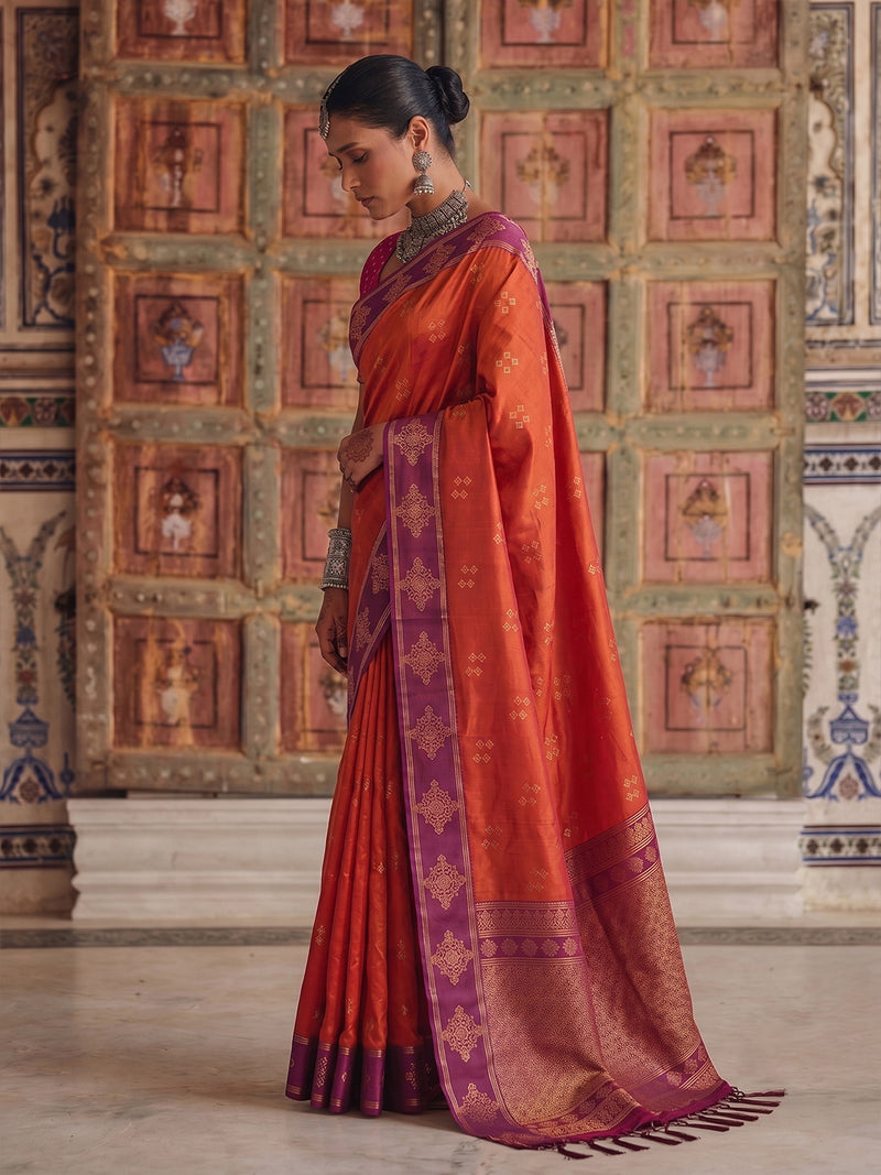 Orange Soft Silk Brocade Pallu Saree | EZB SI04 SUMER2003