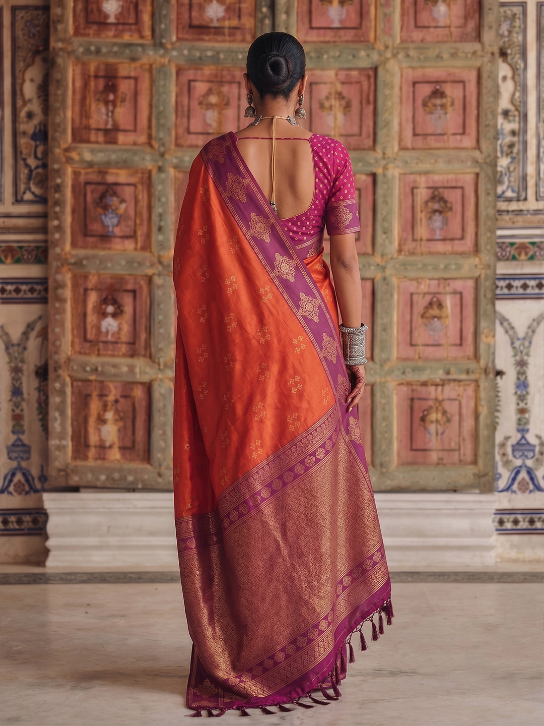 Orange Soft Silk Brocade Pallu Saree | EZB SI04 SUMER2003