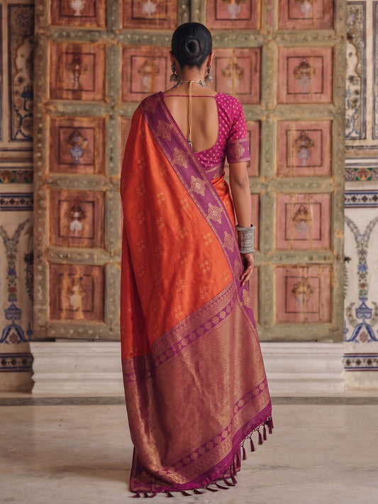 ORANGE & MAROON Soft Silk Banarasi Saree | EZB SI04 SUMER2003