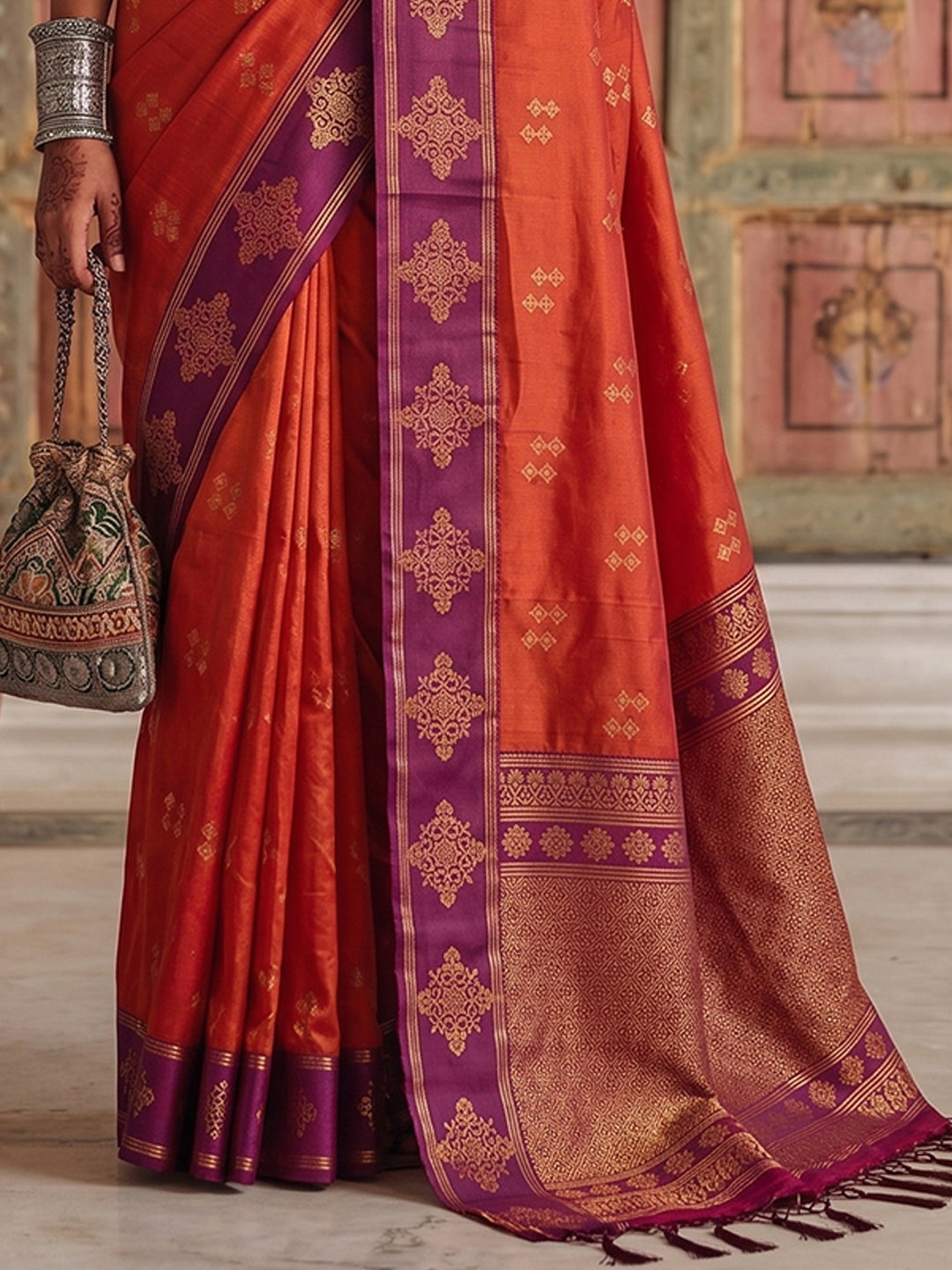 Orange Soft Silk Brocade Pallu Saree | EZB SI04 SUMER2003