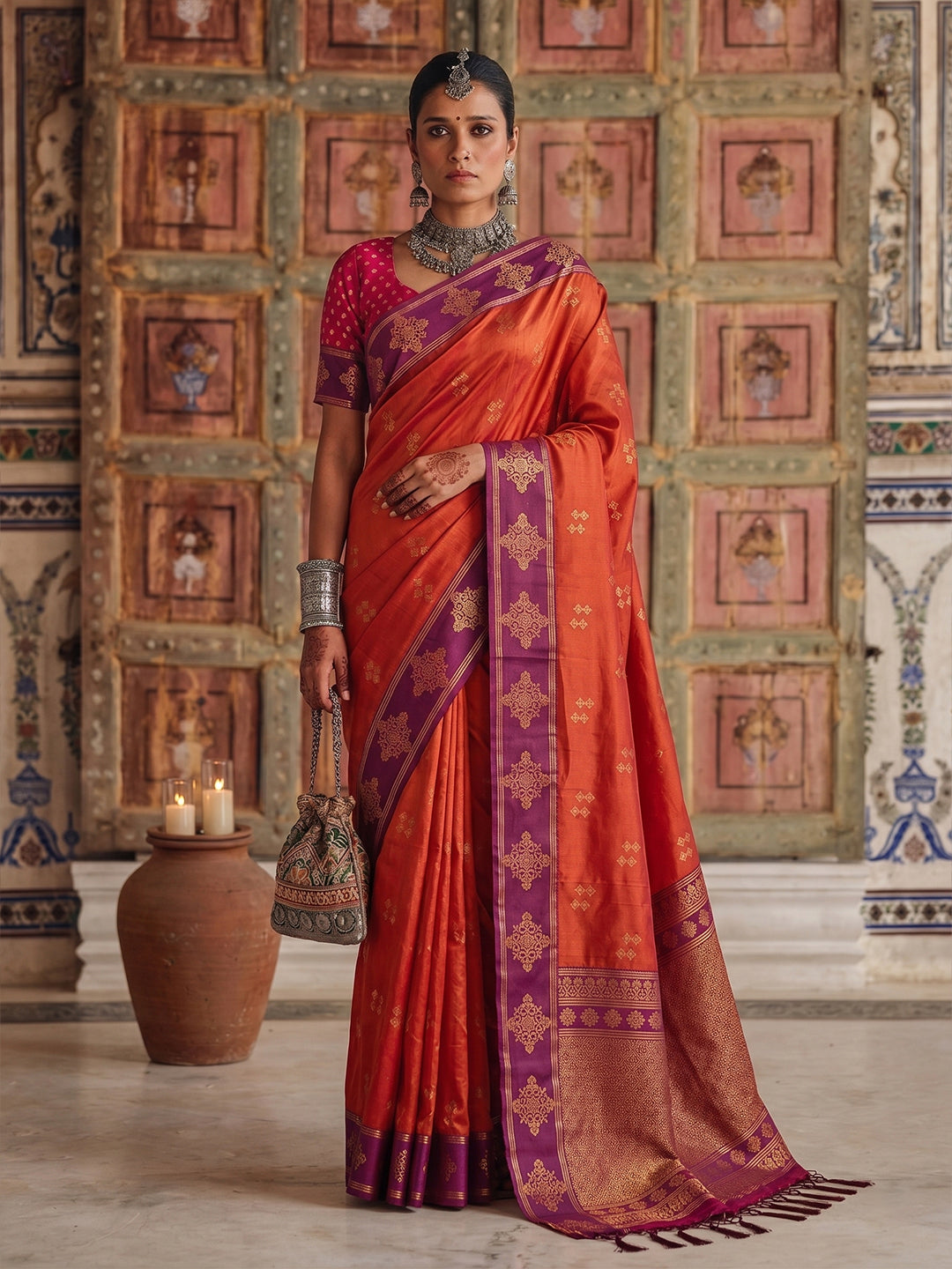 Orange Soft Silk Brocade Pallu Saree | EZB SI04 SUMER2003