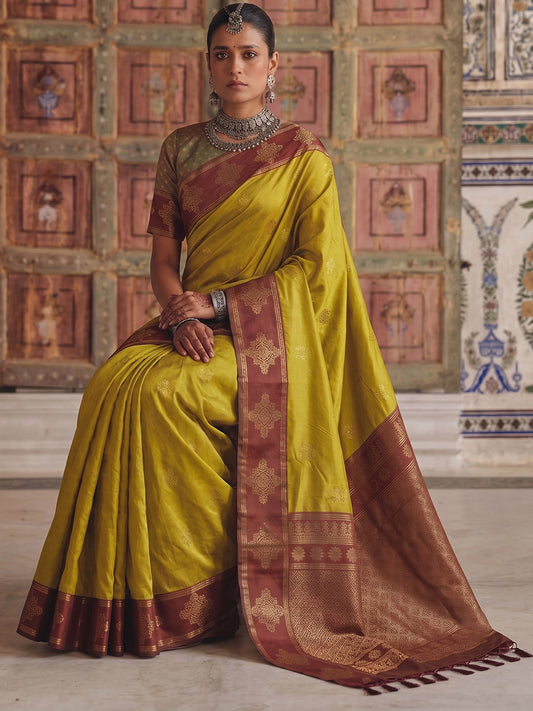 MUSTRD & BROWN Soft Silk Banarasi Saree | EZB SI04 SUMER2004