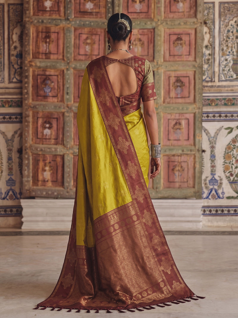 Mustard Soft Silk Brocade Pallu Saree | EZB SI04 SUMER2004