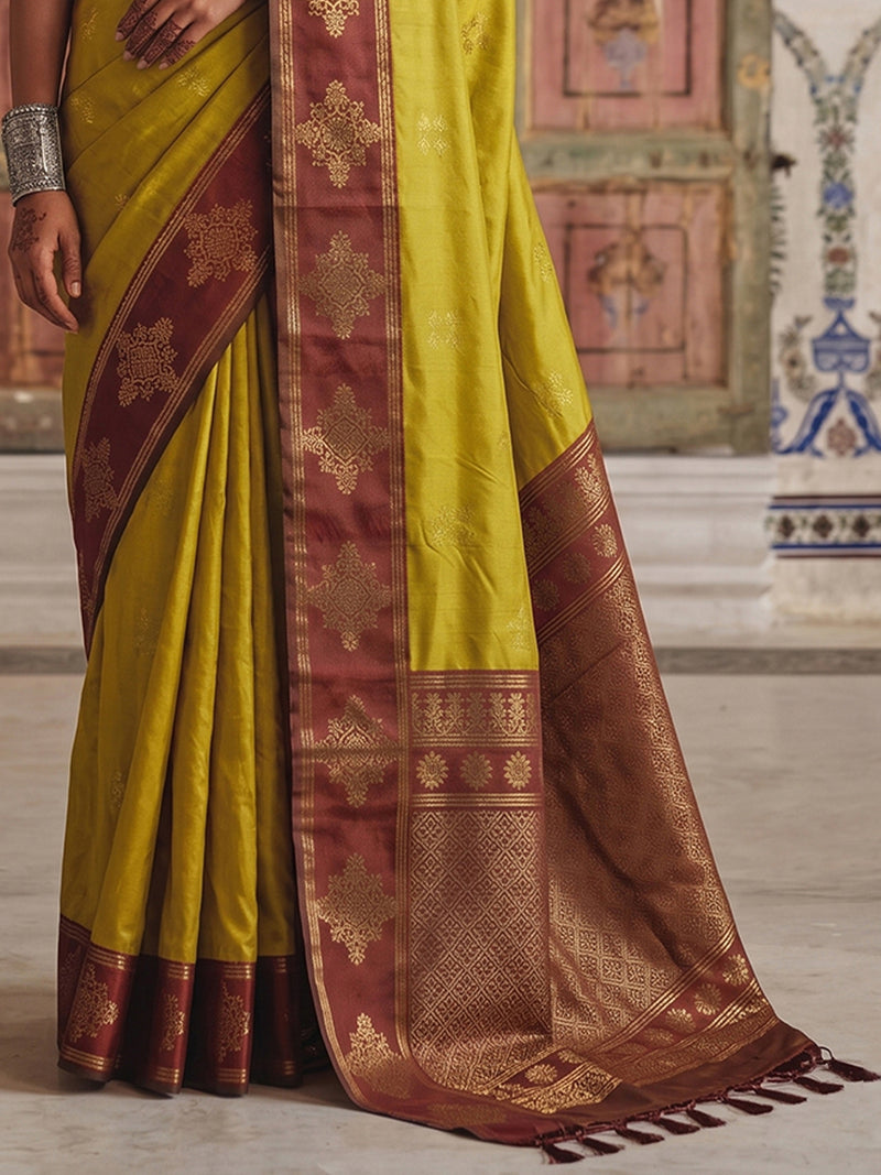 Mustard Soft Silk Brocade Pallu Saree | EZB SI04 SUMER2004