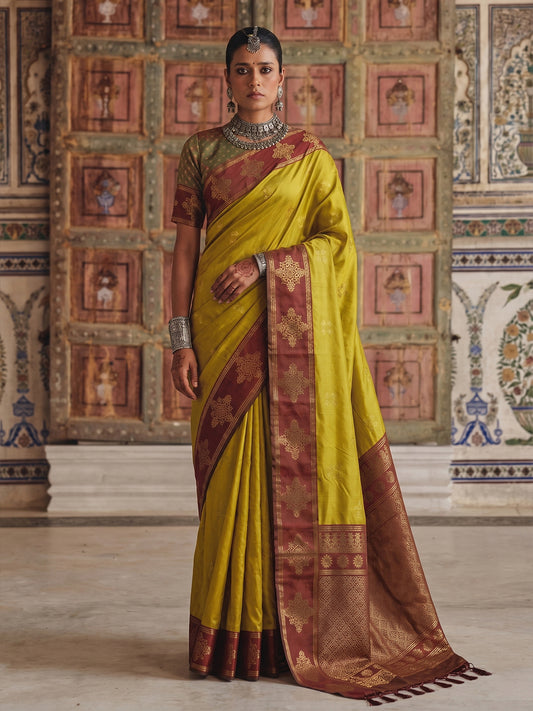 MUSTRD & BROWN Soft Silk Banarasi Saree | EZB SI04 SUMER2004