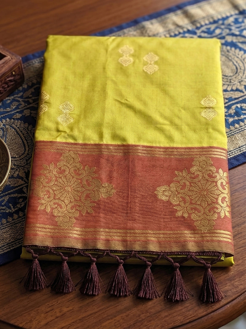 Mustard Soft Silk Brocade Pallu Saree | EZB SI04 SUMER2004
