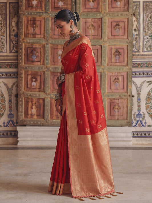 RED & PEACH Soft Silk Banarasi Saree | EZB SI04 SUMER2005