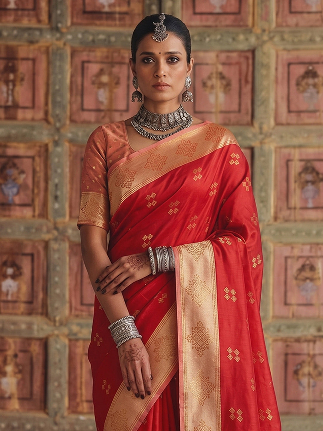 Red Soft Silk Brocade Pallu Saree | EZB SI04 SUMER2005