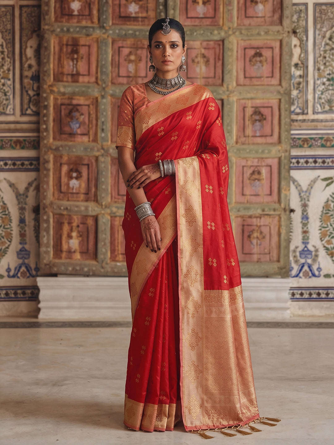 Red Soft Silk Brocade Pallu Saree | EZB SI04 SUMER2005