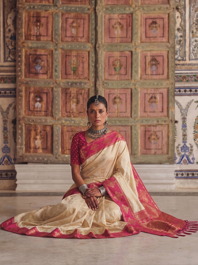Cream Soft Silk Brocade Pallu Saree | EZB SI04 SUMER2006