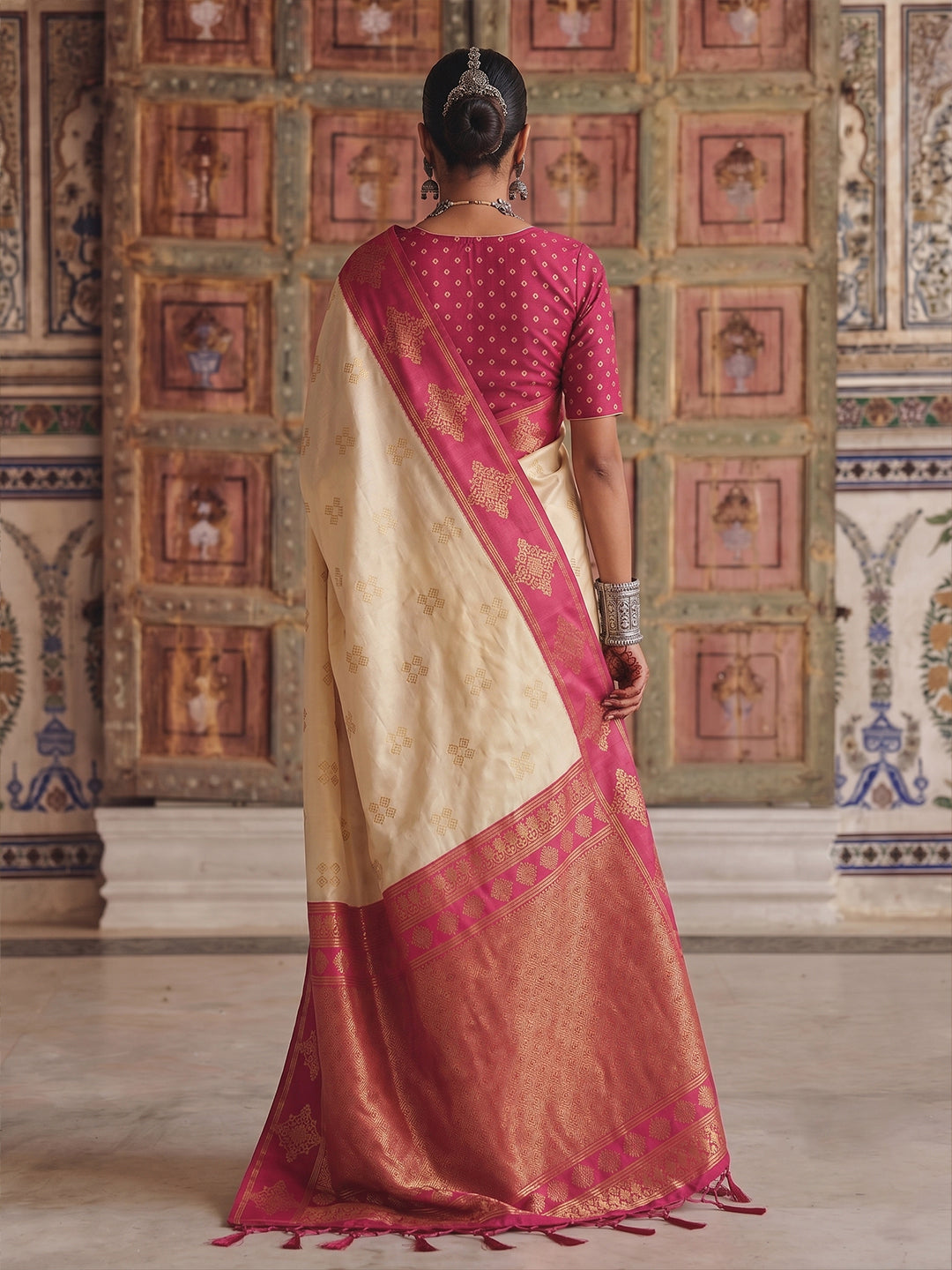Cream Soft Silk Brocade Pallu Saree | EZB SI04 SUMER2006