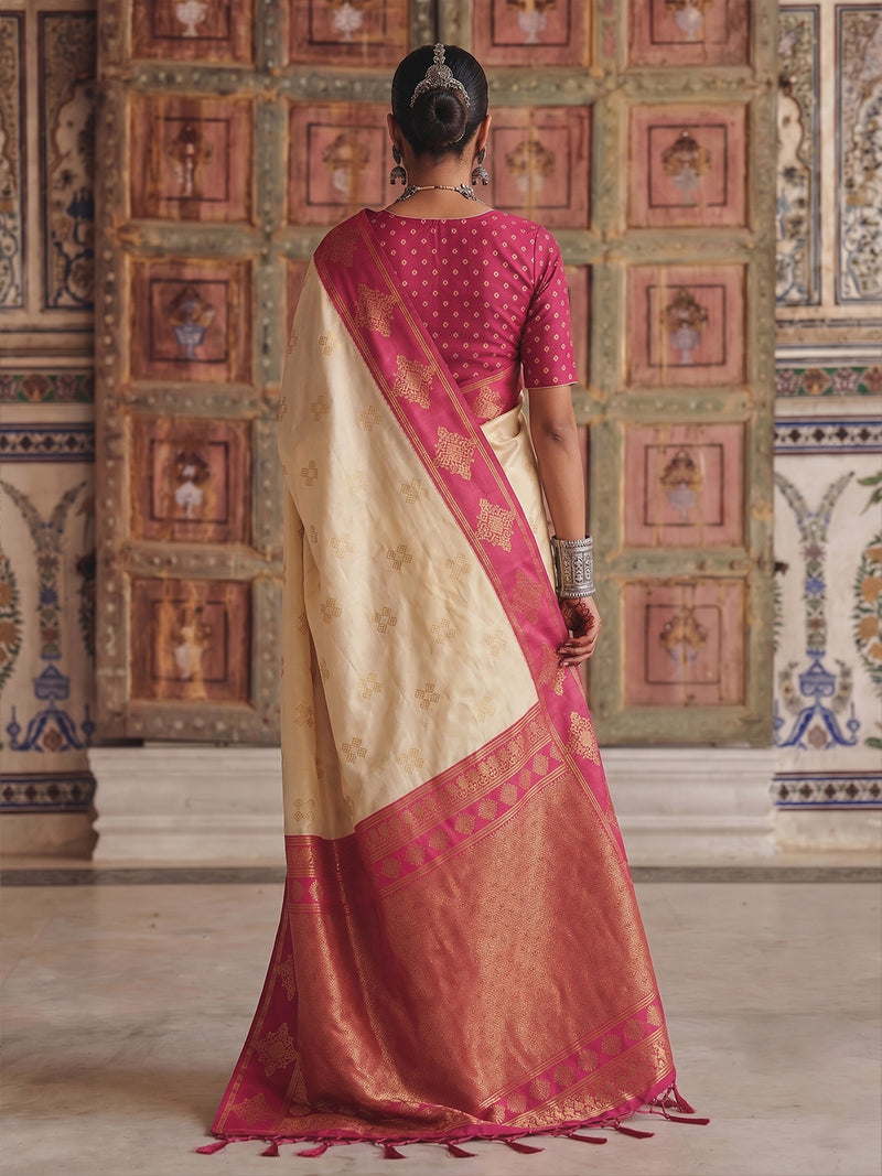 Cream Soft Silk Brocade Pallu Saree | EZB SI04 SUMER2006