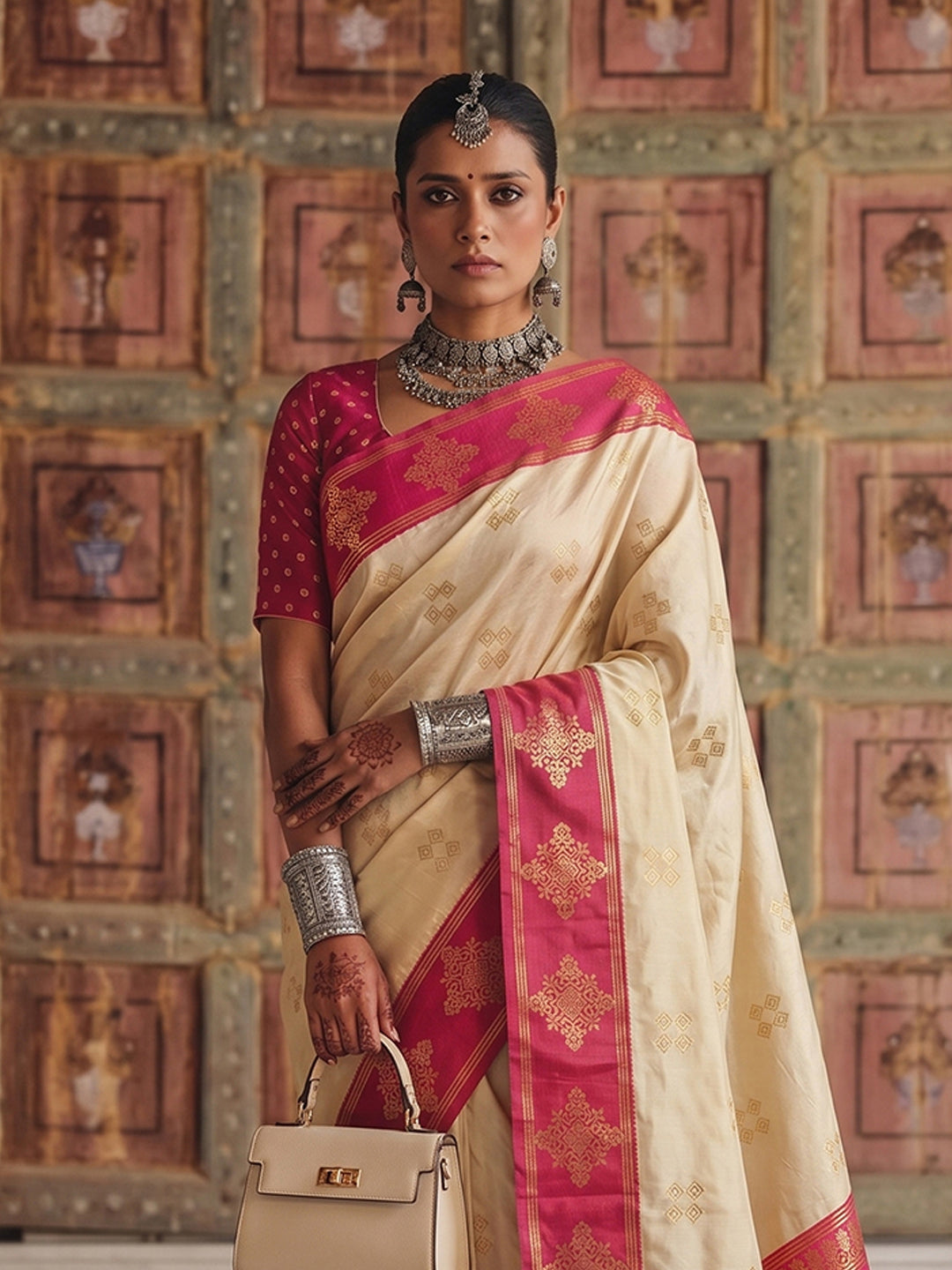 Cream Soft Silk Brocade Pallu Saree | EZB SI04 SUMER2006